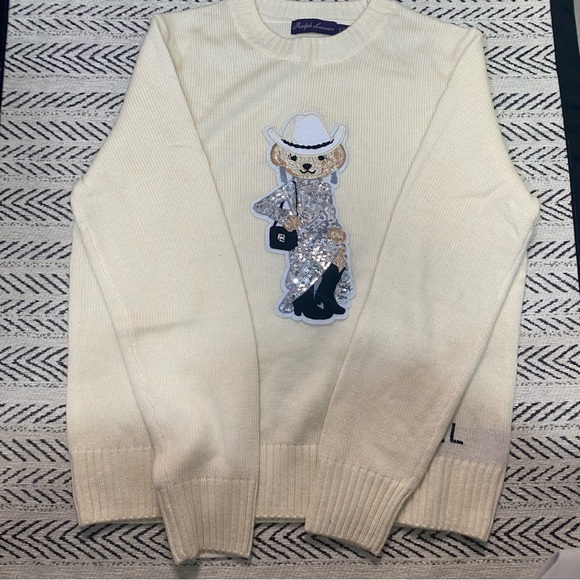 Polo Ralph Lauren Cream Sweater With Sequin Bear